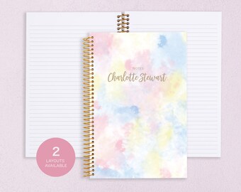 personalized NOTEBOOK | dot journal | travel journal | dot grid notebook | lined | spiral notebook | pastel splatter tie dye