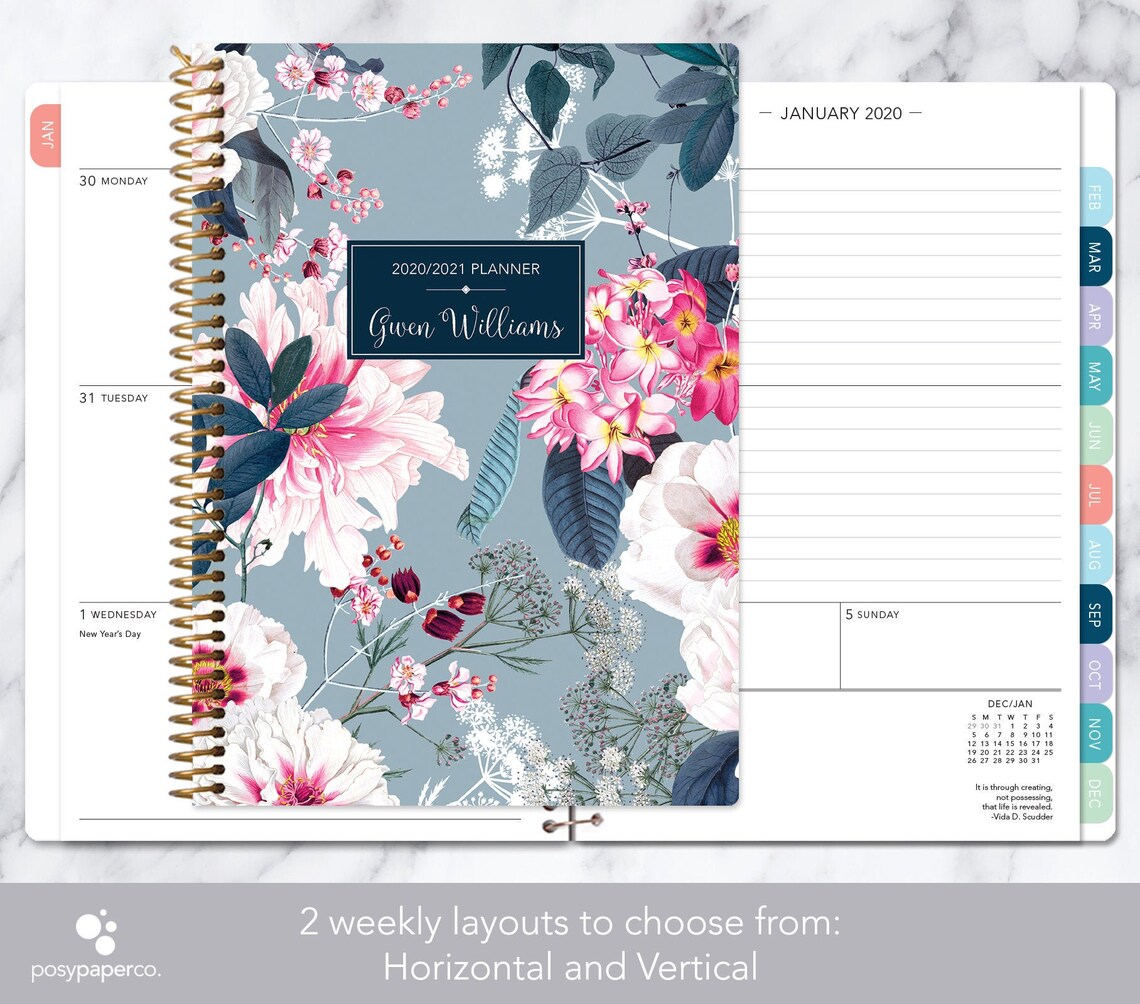 2021 Planner 12 Month Calendar Add Monthly Tabs Weekly Etsy