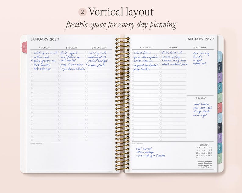 a spiral - bound planner with a planner page
