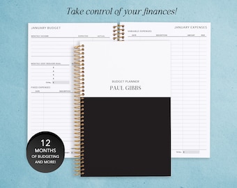 BUDGET PLANNER - 2025 Finance Planner 6x9 - Expense Tracker - Choose Your Start Month - Black White Color Block