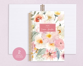 personalized NOTEBOOK | dot journal | travel journal | dot grid notebook | lined | men notebook | flirty florals blush