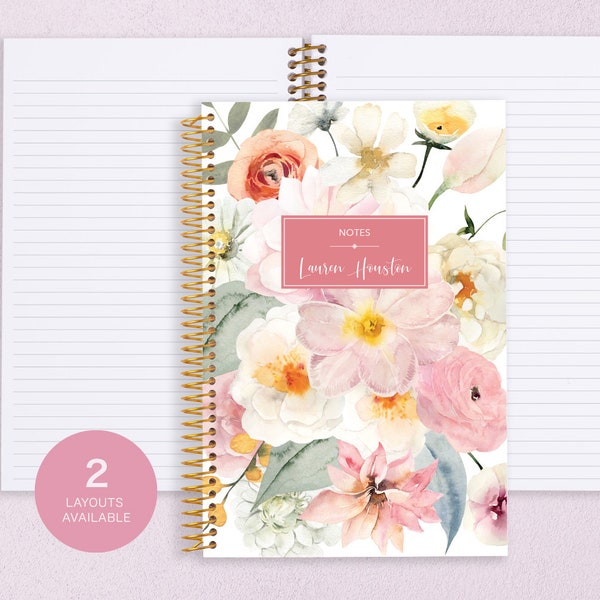 personalized NOTEBOOK | dot journal | travel journal | dot grid notebook | lined | men notebook | flirty florals blush