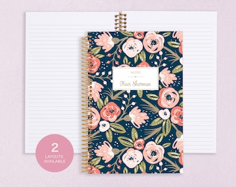 NOTEBOOK personalized journal | dot journal | travel journal | personalized gift | spiral notebook | navy watercolor floral