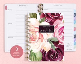 agenda 2022 2023 | personalized planner | 12 month planner | personalized gifts | custom weekly planner | daytimer | plum blush roses