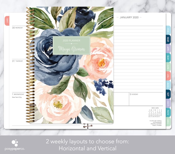 Personalized planner 2021  12 month calendar  weekly planner