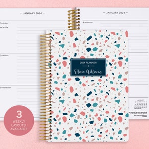 Academic Planner 2024-2025 Calendar | Weekly Student Planner | Add Monthly Tabs | Personalized Planner Agenda | Pink Teal Terrazzo