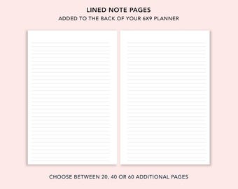 ADDITIONAL NOTE PAGES for 6x9 planners | selection of 20, 40 or 60 pages to be added to back of planner