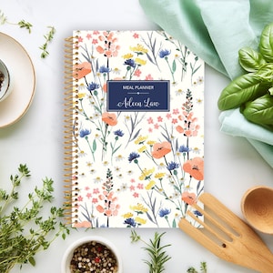 Weekly Meal planner | PERSONALIZED MEAL PLANNER | meal prep book | meal planner notebook | weekly food planner | field flowers blue