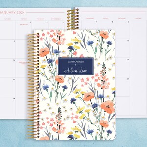 MONTHLY PLANNER notebook | personalized 6x9 planner | 2024 2025 no weekly view | choose your start month | field flowers blue