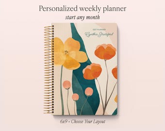 2027 Personalized Planner - 2026 2027 Weekly Planner - Best Custom Planner - Academic - Abstract Florals Pink Multicolor