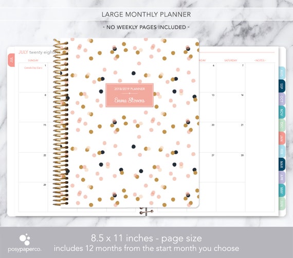 8 5x11 monthly planner notebook 2018 2019 no weekly view etsy