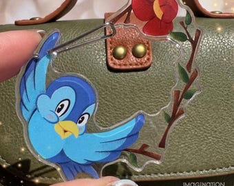 Acrylic Bag Charm - Snow White Blue Bird Keychain with Carabiner