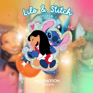 Lilo & Stitch Hug Sticker: Glitter Glossy Waterproof Vinyl Decal