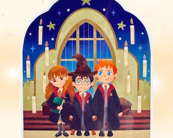 Wizard Trio Sticker: Harry Ron Hermione Holographic Glossy Effect.