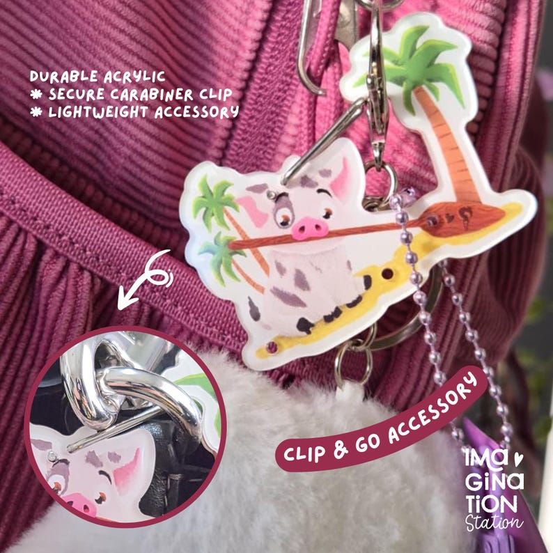 Pua Acrylic Purse Charm - Moana Collectible Backpack Carabiner image 2