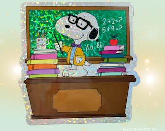 Pegatina de Snoopy para profesor: calcomanía de vinilo brillante con brillantina.