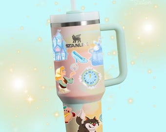 Cinderella Tumbler Bundle: 40oz Cup, Waterproof Princess Stickers & Surprise