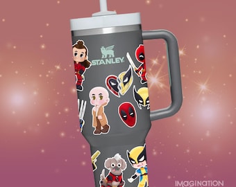 Deadpool and Wolverine Tumbler with Waterproof Vinyl Sticker Set.
