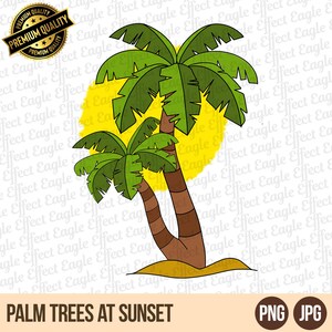 Sunset Palm Trees PNG: Tropical Beach Clipart (Digital Download)
