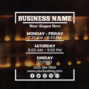 Personalized Store Hours Decal - Custom Hours Decal - Business Door Sign for Hours of Operation | Open StoreFront signs  - Window Decals