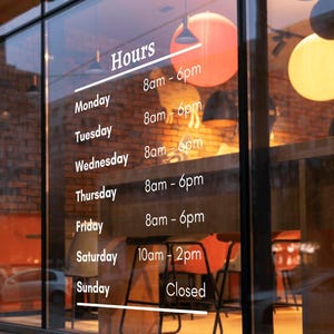 Personalized Hours Decal - Custom Store Hours Decal - Business Door Sign for Hours of Operation | Open StoreFront signs  - Window Decals