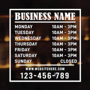 Business Hours Decal - Custom Store Hours Decal - Business Door Sign for Hours of Operation | Open StoreFront signs  - Window Decals