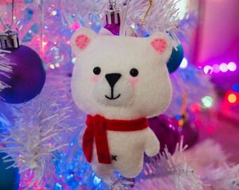 Polar Bear hanging ornament - gift Christmas winter cute felt love relationship family friends
