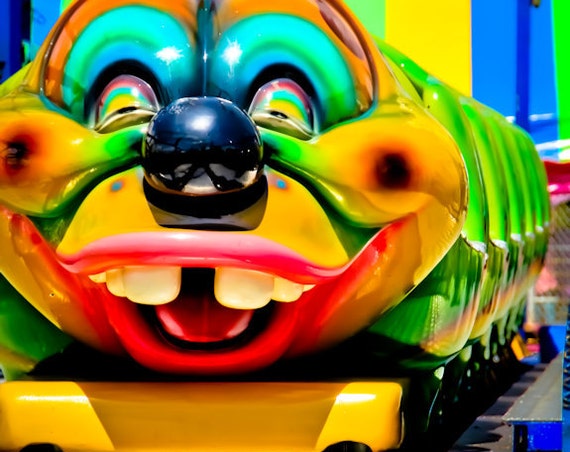 Smiling Caterpillar Roller Coaster Ride Fine Art Print or Canvas Gallery Wrap