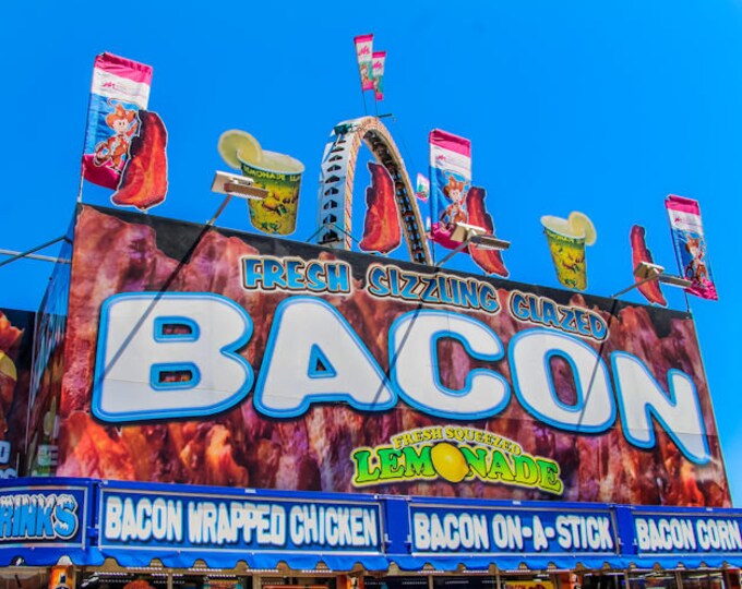 Fresh Sizzling Bacon Carnival Food Vendor Printable Artwork Digital Download Get it Today
