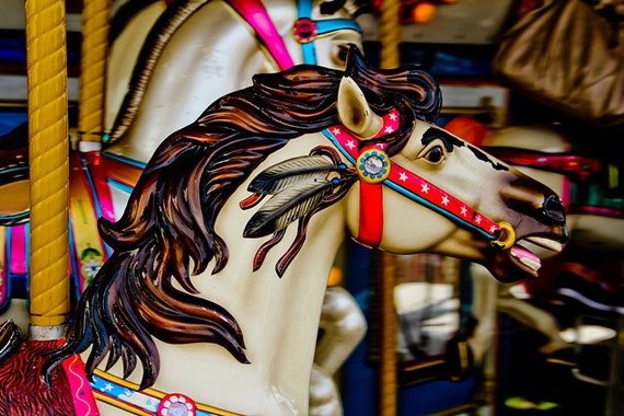 Carousel Carnival Horse with Feathers Fine Art Print or Canvas Gallery Wrap