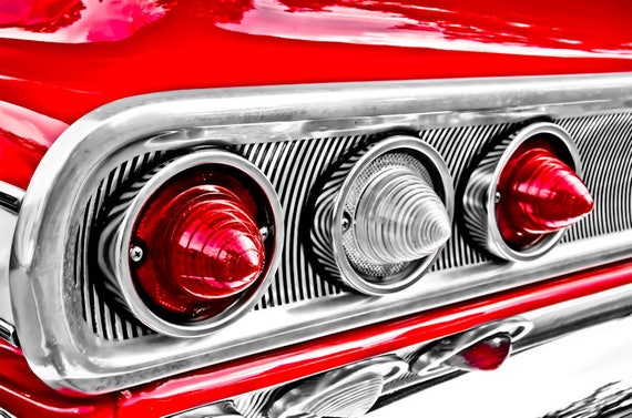 Garage Art Car Collector Mancave Muscle Car Photo Chevy Impala Tail Lights Digital Print Textured Wall Art Automotive Art Photography