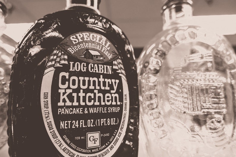 Vintage Log Cabin Maple Syrup Glass Bottles Black & White Etsy