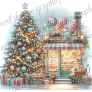 Christmas Candy Shops Watercolor Clipart, JPG, Graphics, Instant Download, For Commercial Use, Digital Download, Printable