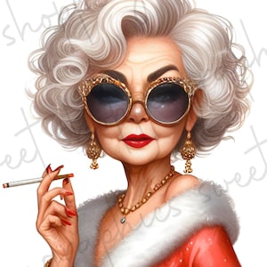 Clipart aquarelle Noël glam-ma, fond Transparent, graphiques, téléchargement immédiat, pour un usage commercial, téléchargement numérique, imprimable