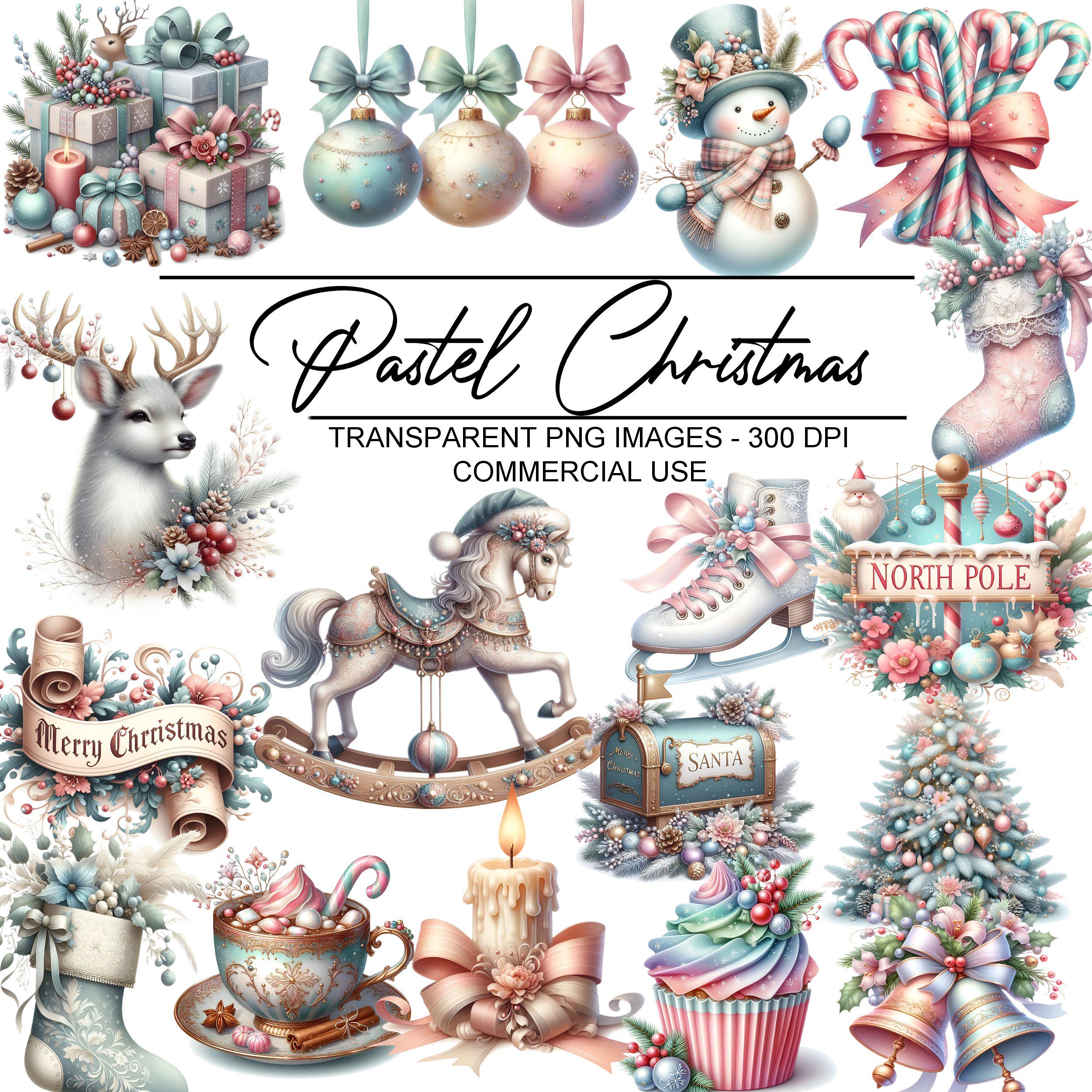 Pastel Christmas Watercolor Clipart, Transparent Background, Graphics ...