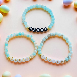Custom Name Beaded Bracelet, Bulk Personalized Gemstone Jewelry, Handmade Favors for Parties & Events