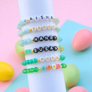 Custom Name Beaded Bracelet, Bulk Personalized Gemstone Jewelry, Handmade Favors for Parties & Events