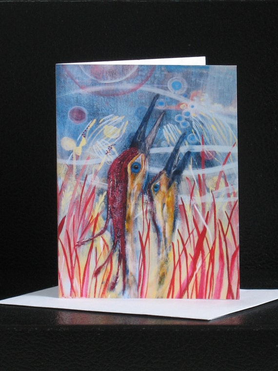 Two Cranes Note Card Etsy