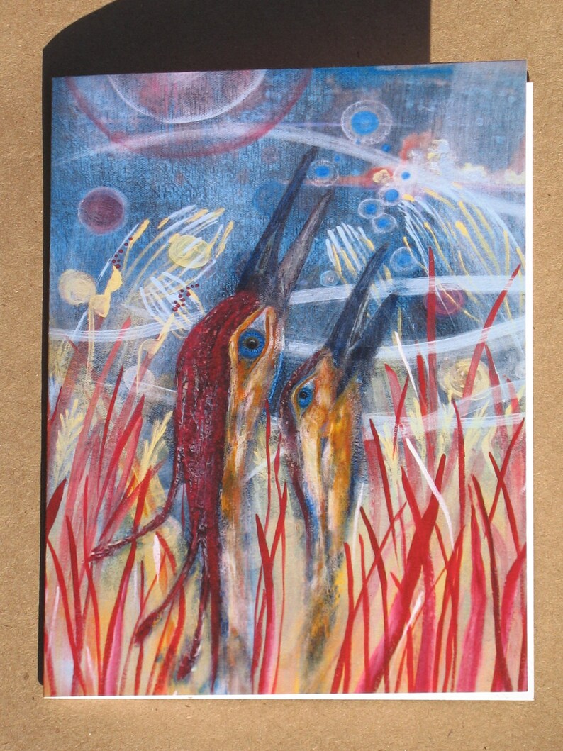 Two Cranes Note Card Etsy