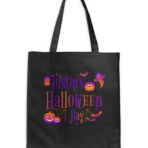 Personalized Halloween Tote Bag, Custom Trick or Treat Bag, Halloween Party Favor Bag, Kids Halloween Bag, Candy Bag, Gift Bag