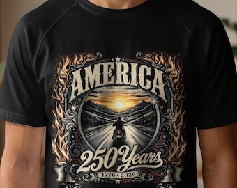 America 250 Years PNG, Patriotic Motorcycle Sublimation Digital Download, 1776 2026 Biker DTF Design, Freedom Vintage Art