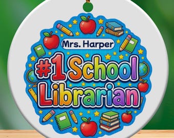 Personalized #1 School Librarian Ornament, Custom Name Educator Gift, Teacher Appreciation Christmas Holiday Decor