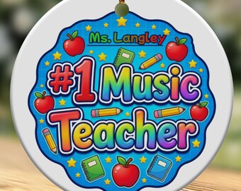 The #1 Music Teacher Personalized Ornament | Custom Name Music Teacher Gift | End of Year Teacher Appreciation Present