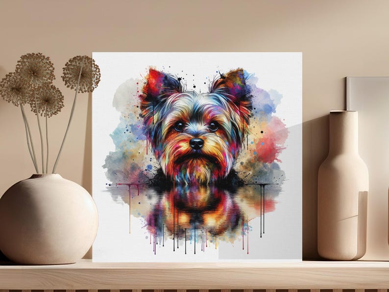 Yorkie Dog Wall Art, Abstract Yorkie Canvas Print, Colorful Yorkshire Terrier Decor, Dog Lover Gift, Pet Portrait Art, Dog Painting