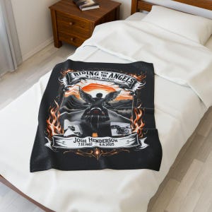 Motorcycle Memorial Blanket, Riding with the Angels, Personalized Memorial Blanket, Custom Memorial Gift, Remembrance Throw Blanket