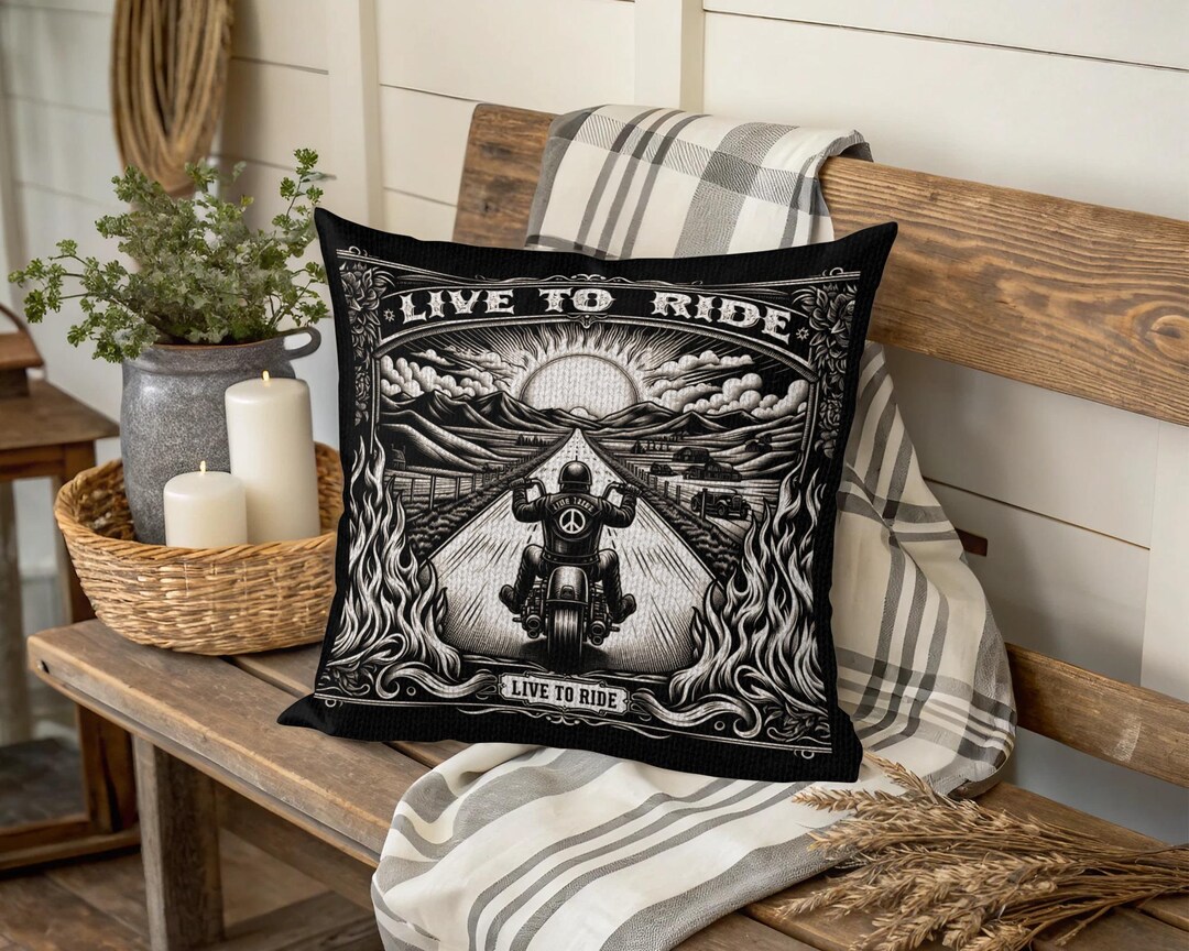 Live to Ride Pillows, Motorcycle Pillow, Biker Decor, Vintage Style ...