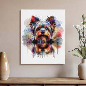 Colorful Dog Art Print, Yorkshire Terrier Wall Decor, Vibrant Pet Portrait Canvas, Unique Animal Artwork, Bold Colorful Home Decor