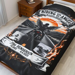 Riding with the angels in loving memory, motorcycle memorial throw blanket, memorial gift, bereavement gift, sympathy present