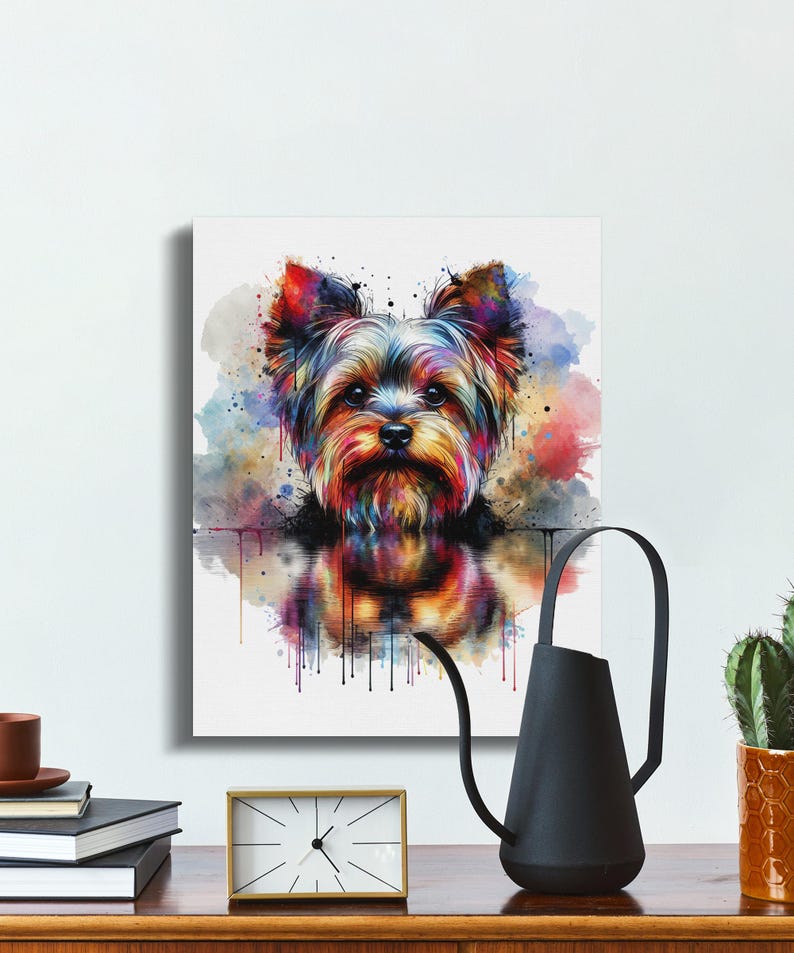 Colorful Yorkie Dog Art, Abstract Watercolor Dog Print, Yorkshire Terrier Wall Decor, Vibrant Pet Portrait, Dog Lovers Gift