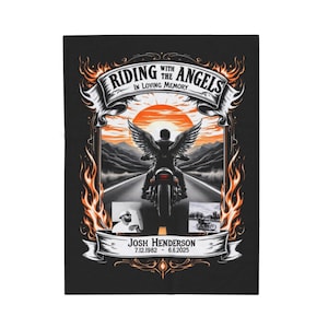 Memorial Motorcycle Blanket, Riding with the Angels, In Loving Memory Gift, Custom Tribute Blanket, Personalized Memorial Keepsake